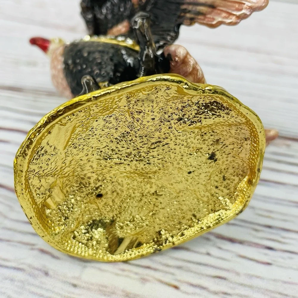 Metal Jeweled Enamel Bald Eagle Trinket Box Rhinestones - Picture 7 of 9